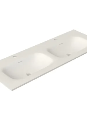 Saniclass Flow Meuble-lavabo - 121x46x1.5cm - trop-plein - 2 vasques - 2 trous de robinet - solid surface blanc mat Meilleur Choix