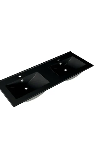 Saniclass Vygo Meuble lavabo - 121x2x46cm - trop-plein - 2 vasques - 2 trous de robinet - céramique - mat noir Certifié