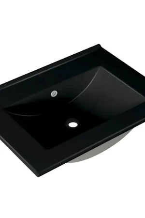 Saniclass Vygo Meuble lavabo - 61x2x46cm - trop-plein - 1 vasque - 0 trous de robinet - céramique - mat noir Solde