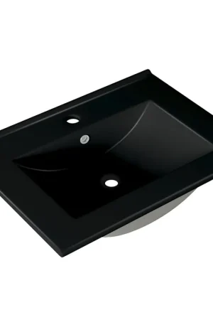 Saniclass Vygo Meuble lavabo - 61x2x46cm - trop-plein - 1 vasque - 1 trou de robinet - céramique - mat noir Meilleure Vente