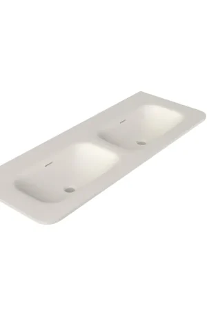 Royal Plaza Terra Vasque pour meuble - 121x46x1.2cm - 2 vasques - sans trous de robinet - solid surface - coins arrondis - blanc mat Meilleur Choix