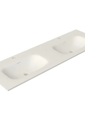 Saniclass Flow Meuble lavabo - 141x46x1.5cm - trop-plein - 2 vasques - 2 trous de robinet - solid surface blanc mat Promotion Saisonnière