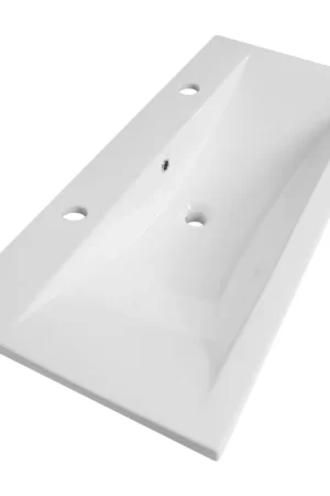 Saniclass Bari Meuble lavabo - 100x47x3.5cm - trop-plein - 1 lavabo - 2 trous de robinet - céramique - blanc Super Prix
