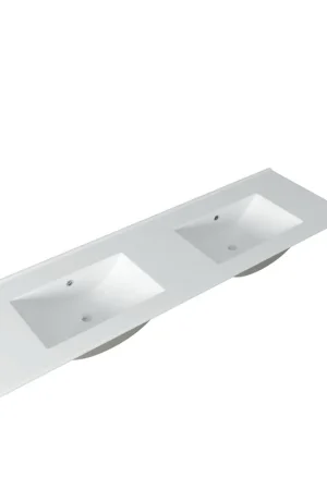 Acheter Direct Saniclass Vygo Meuble lavabo - 141x2x46cm - trop-plein - 2 vasques - 0 trous de robinet - céramique - blanc