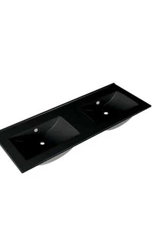 Saniclass Vygo Meuble lavabo - 121x2x46cm - trop-plein - 2 vasques - 0 trous de robinet - céramique - mat noir Bon Marché