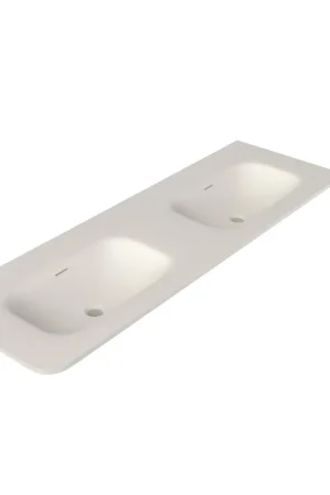 Royal Plaza Terra Vasque pour meuble - 141x46x1.2cm - 2 vasques - sans trous de robinett - solid surface - coins arrondis - blanc mat Nouvel Arrivage