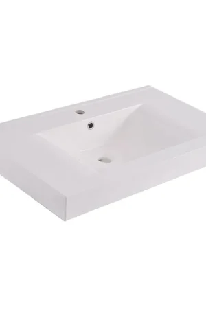 Xellanz Tigris lavabo simple avec 1 trou de robinet 80x46x8 cm marbre de synthèse brillant blanc Dernier Modèle