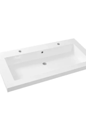 Affaire À Saisir Wiesbaden Vision lavabo simple avec 2 trous de robinet 100x46x5,5 marbre synthétique brillant blanc