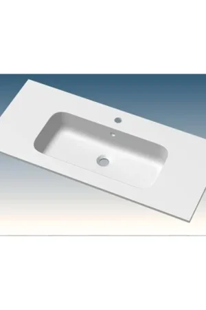 Soldes Go by Van Marcke Paco lavabo pour meuble 100x46x1.5cm 1 bassin intégré 1 trou de robinet marbre artificiel blanc brillant
