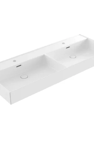 Saniclass Legend Meuble Lavabo - 121x47x13cm - avec trop-plein - 2 vasques - 2 trous de robinet - céramique - blanc brillant Pas Cher