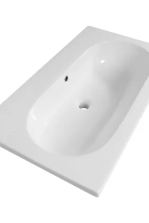 Saniclass Palermo Meuble lavabo - 80x47x3.5cm - trop-plein - 1 lavabo au centre - sans trou de robinet - céramique - blanc Prix Réduit