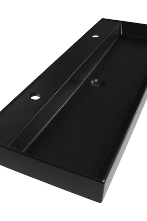 Saniclass Legend Meuble Lavabo - 121x47x13cm - avec trop-plein - 1 vasque - 2 trous de robinet - céramique - noir mat Petit Prix