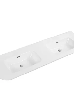 Réduction Royal Plaza Terra Vasque pour meuble - 121x46x2cm - 2 vasques - sans trous de robinet - céramique - coins arrondis - blanc brillant