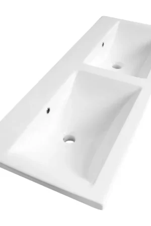 Saniclass Bari Meuble lavabo - 120x47x3.5cm - trop-plein - 2 lavabos - gauche droite sans trou de robinet - céramique - blanc Haute Qualité