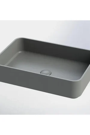Royal plaza Cinea plan vasque à poser 56,5x37,5cm s/trou de robinet s/trop-plein béton gr Prix Réduit