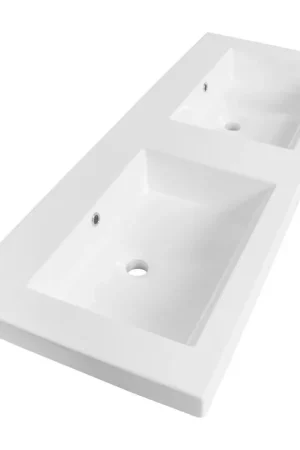 Soldes BRAUER Solar Medium lavabo - 120x46x5cm - 2 lavabos - 0 trous de robinet - marbre minéral - blanc satiné