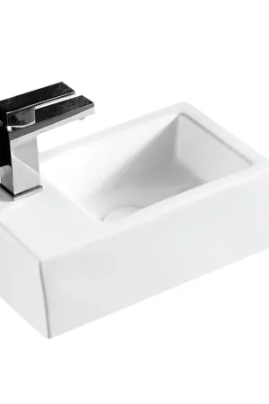 Retour Gratuit Nemo Spring Sula Lavabo compact - rectangulaire - 37x23.5cm - P4.5cm - trou de robinet à gauche D3.5cm - sans trop-plein - sans bonde de vidage - porcelaine blanc