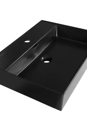 Saniclass Legend Meuble Lavabo - 61x47x13cm - avec trop-plein - 1 vasque - 1 trou de robinet - céramique - noir mat Dernier Modèle