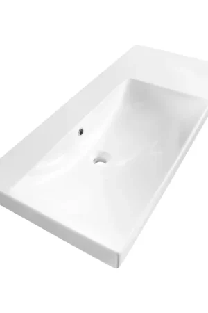 Satisfait Ou Remboursé Saniclass Wave Lavabo-plan de toilette - 100x46x7.5cm - trop-plein - 1 cuve à gauche - sans trous de robinetterie - céramique - blanc