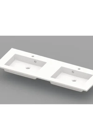Super Prix Nemo Spring Coste lavabo-plan de toilette 1400 x 500 x 200 mm avec 2 trous d‘évacuation D 45 mm 2 trous de robinet avec trop-pleins marbre composite blanc