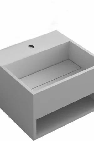 Usine Directe Nemo Stock Java Style lave-mains cubique avec tablette 330 x 330 mm composite minéral blanc mat