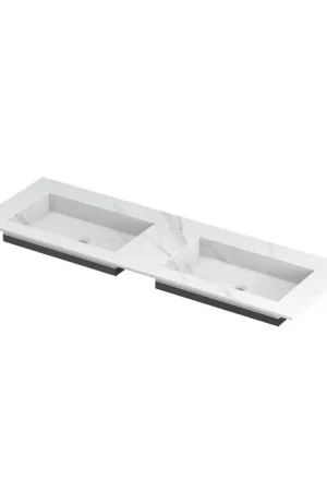 Acheter Direct Ink post vasque à enveloppe en céramique double sans trous pour robinet 140x45x1cm calacatta matt