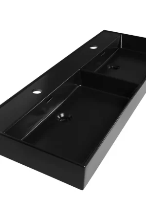 Acheter Direct Saniclass Legend Meuble Lavabo - 121x47x13cm - avec trop-plein - 2 vasques - 2 trous de robinet - céramique - noir mat