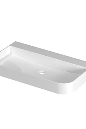 Usine Directe INK Duomo Lavabo - 80x45x10cm - posé - coins arrondis - sans trou de robinet - polystone - blanc brillant