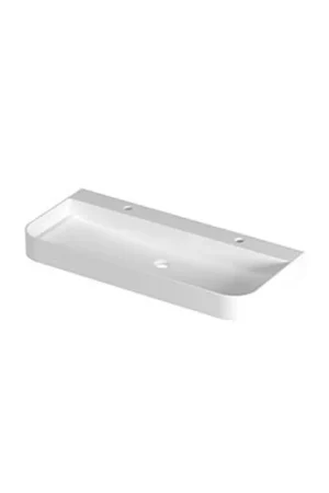 Acheter En Ligne INK Duomo Lavabo - 100x45x10cm - posé - coins arrondis - 2 trous de robinet - polystone - blanc mat
