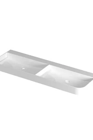 Achetez Aujourd'hui INK Duomo Lavabo - 140x45x10cm - à poser - coins arrondis - double vasque - sans trou de robinet - polystone - blanc brillant