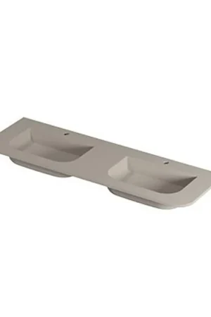 Soldes INK Fora Lavabo - 140x45x1.7cm - double vasque - 2 trous de robinet - coins arrondis - porcelaine - coton crème mat