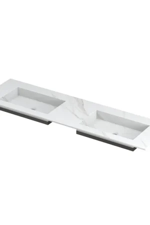 Top Vente INK Post lavabo - 160x45x1cm - 2 bassins - 0 trous de robinet - céramique Calacatta mat