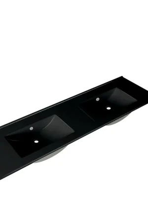 Saniclass Vygo Meuble lavabo - 141x2x46cm - trop-plein - 2 vasques - 0 trous de robinet - céramique - mat noir Populaire