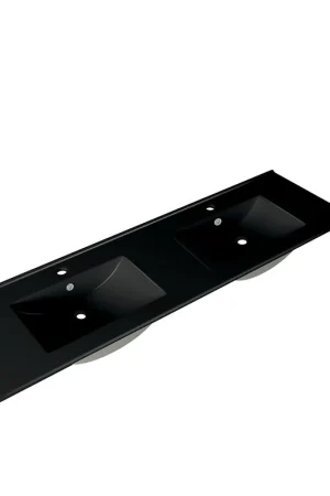 Saniclass Vygo Meuble lavabo - 141x2x46cm - trop-plein - 2 vasques - 2 trous de robinet - céramique - mat noir Retour Gratuit