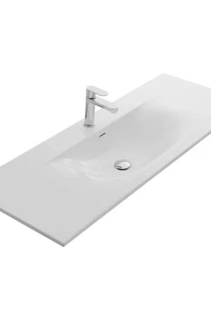 Thebalux Dune lavabo 120cm - 1x cuve avec surface de dépose - 1 trou de robinet - céramique - blanc mat Quantité Limitée