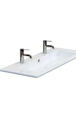 Vente Flash HR badmeubelen Gala Lavabo - 121x46x2cm - 1 bassin - 2 trous de robinet - céramique blanche
