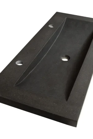 Remise BRAUER Magma lavabo 100x46x5cm - 1 bassin - 2 trous de robinet - pierre naturelle - basalte anthracite