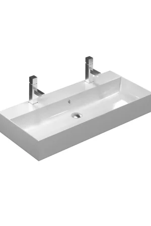 Thebalux lavabo modèle Cube 1x cuve 2x trou de robinet Promotion