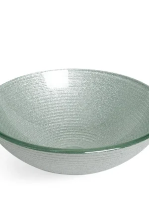 Saniclass Pesca Mela Vasque à poser - 42x14,5cm - rond - verre trempé - blanc gris Prix Promo