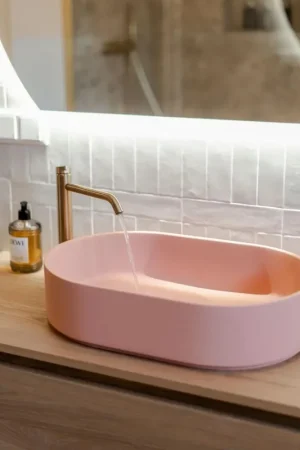 Arcqua Case lavabo vasque - 55x36cm - Ovale - Marbre de synthèse Rose Mat Expédition Rapide