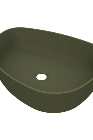 Arcqua Rocker vasque - 50x37x13cm - posé - droite - organique - marbre de synthèse vert mat Réduction