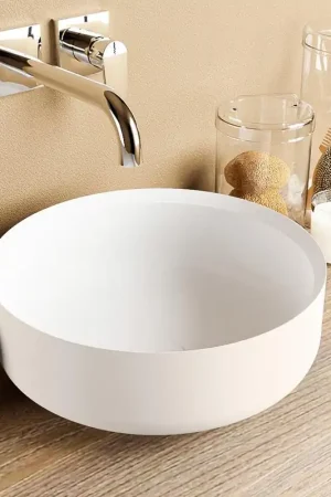 Usine Directe Mondiaz Coss Vasque à poser - 36x36x13cm - rond - à poser - Solid Surface - Lin/Talc