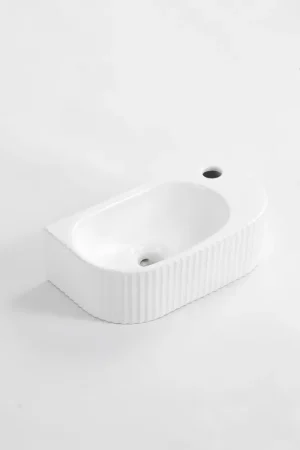 Super Prix QeramiQ Blend Fontaine - 40x22x12cm - rainuré - demi-rond - trou de robinet à droite - céramique - blanc mat
