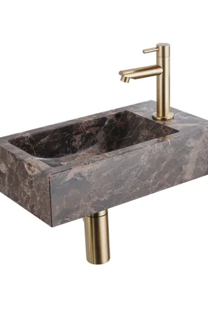 Saniclass Fuente Ensemble lave-mains - 40x22x10cm - trou de robinet à droite - robinet de lave-mains laiton brossé PVD - bonde - siphon abaissé - Dark Emporador Achetez Aujourd'hui