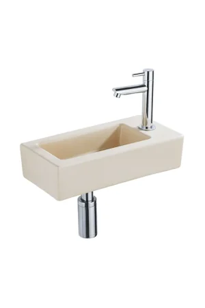 Achetez Aujourd'hui QeramiQ Lave-mains Kit lave-mains - 37.5x18.5x9cm - céramique - trou de robinet à droite - robinet lave-mains chrome - bonde de vidage - siphon abaissé - Mat Beige