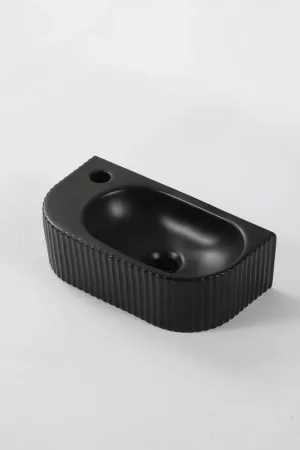Seulement Aujourd'hui QeramiQ Blend Fontaine - 40x22x12cm - rainuré - demi-rond - trou de robinet à gauche - céramique - noir mat