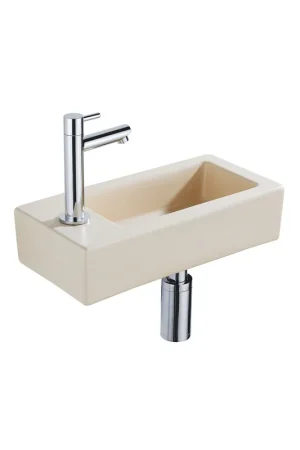 Acheter En Ligne QeramiQ Lave-mains Kit lave-mains - 37.5x18.5x9cm - céramique - trou de robinet gauche - robinet lave-mains chrome - bonde de vidage - siphon abaissé - Mat Beige