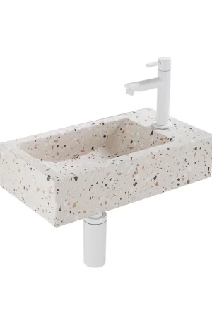 Saniclass Fuente ensemble fontaine - 40x22x10cm - trou de robinet à droite - robinet de fontaine mat blanc - bouchon de vidange - siphon bas mat beige Commander Maintenant