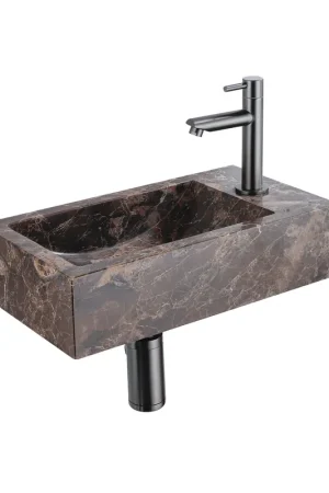 Super Prix Saniclass Fuente Ensemble fontaine - 40x22x10cm - trou de robinet à droite - robinet de fontaine gunmetal brossé PVD - bouchon de vidange - siphon abaissé - Dark Emporador