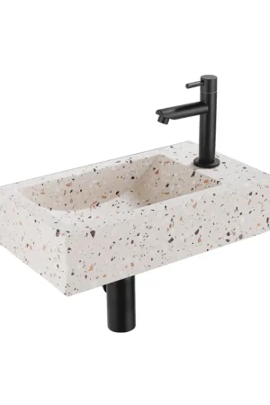 Super Prix Saniclass Fuente Ensemble fontaine - 40x22x10cm - trou de robinet à droite - robinet fontaine noir mat - bouchon de vidange - siphon abaissé - beige mat